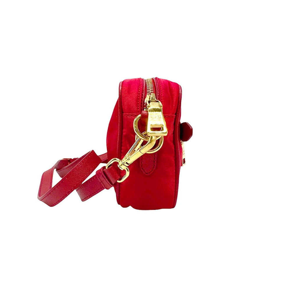Prada logo Tessuto enameled Rosso Camera Bag Crossbody Red